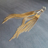 Gold Chain Fringe Earrings - thin snake chain strands, chain dangle, v shape, thin chain fringe, chain tassel, 5.6 inch extra long earring - Constant Baubling