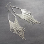 Silver Chain Earrings - long chain fringe, snake chain, chain tassel, v shape chandelier, silver chain earring, long chain tassel, bold 6" - Constant Baubling