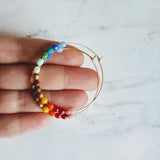 Rainbow Bead Earrings, large thin gold hoop, summer earring, beaded hoop, colorful earring, multicolor beads earring, rainbow earring, ombre - Constant Baubling