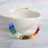 Rainbow Bead Earrings, large thin gold hoop, summer earring, beaded hoop, colorful earring, multicolor beads earring, rainbow earring, ombre - Constant Baubling