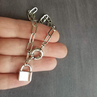 Oval Chain Necklace - stainless steel paperclip necklace, chunky chain, front clasp, large front clasp, sailor clasp, padlock necklace, lock - Constant Baubling