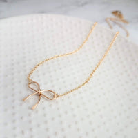 Gold Bow Necklace - 14K gold filled necklace, small bow necklace, bow pendant, wire bow necklace, little bow necklace, bow charm, simple bow - Constant Baubling