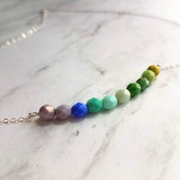 Beaded Necklace - blue green necklace, chunky bead necklace, shades of blue, shades of green, simple bead necklace, 14K gold fill chain - Constant Baubling