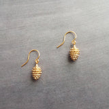 Gold Pine Cone Earrings, small pinecone earring, little pine cone, fall earring, autumn earring, matte gold harvest earring, nature earring - Constant Baubling