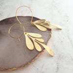 Big Leaf Earrings - gold leaf earring, 3 inch earring, large gold earring, big earring, large lightweight earring, gold leaf hoop earring - Constant Baubling