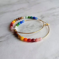 Rainbow Bead Earrings, large thin gold hoop, summer earring, beaded hoop, colorful earring, multicolor beads earring, rainbow earring, ombre - Constant Baubling