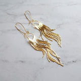 Gold Fringe Earrings - thin chain strand earring, chain dangle, v shape chain, gold chain fringe, gold chain tassel, 4" long earring, sexy - Constant Baubling