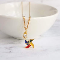 Pinwheel Necklace - gold pinwheel pendant, pinwheel charm, windmill necklace, windmill charm, colorful pinwheel, small pinwheel, tiny charm - Constant Baubling