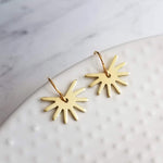 Small Gold Sun Earrings, sun ray earring, sunshine earring, little sun earring, gold gear earring, gold snowflake, sunny day earring, happy - Constant Baubling