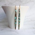 Long Thin Earrings - verdigris earring, patina earring, long spear earring, blue green earring, rustic earring, mottled earrring, black - Constant Baubling