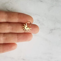 Tiny Copper Earrings, copper sun earring, sunshine earring, little sun earring, copper gear earring small snowflake, sunny day earring happy - Constant Baubling