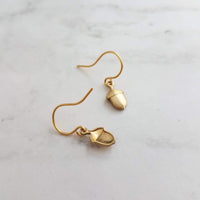 Small Acorn Earrings, gold acorn earring, small gold acorn earring, little gold acorn earring, tiny acorn earring, acorn dangle, simple gold - Constant Baubling