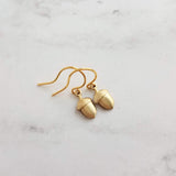 Small Acorn Earrings, gold acorn earring, small gold acorn earring, little gold acorn earring, tiny acorn earring, acorn dangle, simple gold - Constant Baubling