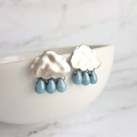 Storm Cloud Earrings - silver cloud earring, blue grey raindrop, sterling silver post, raindrop earring, rain earring, raining cloud earring - Constant Baubling