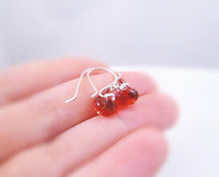 Red & Silver Earrings - .925 sterling silver handmade fancy hooks, small boro glass lampwork drops, sexy hot fire engine blood red/clear - Constant Baubling