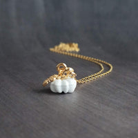 White Pumpkin Necklace, Halloween necklace, Halloween jewelry, gold Halloween necklace, tiny pumpkin necklace, pumpkin pendant, fall jewelry - Constant Baubling