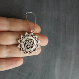 Silver Medallion Earrings, mandala earring, doily earring, lace earring, lacy earring, filigree earring, floral medallion, Boho earring - Constant Baubling