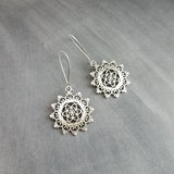 Silver Medallion Earrings, mandala earring, doily earring, lace earring, lacy earring, filigree earring, floral medallion, Boho earring - Constant Baubling