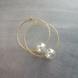 Hollow Glass Ball Earrings, silver hoop earring, clear glass ball earring, glass ball hoop, large silver hoop, clear glass bubble earring - Constant Baubling