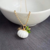 White Pumpkin Necklace, Halloween necklace, fall necklace, pumpkin pendant, pumpkin charm, gold white pumpkin necklace, small gold pumpkin - Constant Baubling