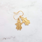 Gingerbread Girl Earrings, gingerbread lady, cookie earring, gold gingerbread earring, Xmas earring, Christmas earring, Christmas cookie - Constant Baubling