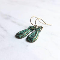 Rustic Earrings, rustic teardrop earring, verdigris earring, verdigris patina earring, green patina earring, bronze teardrop earring, small - Constant Baubling