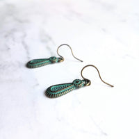 Rustic Earrings, rustic teardrop earring, verdigris earring, verdigris patina earring, green patina earring, bronze teardrop earring, small - Constant Baubling