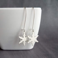 Long Silver Snowflake Earring, large snowflake earring, plain snowflake earring, simple snowflake earring, winter earring, holiday earring - Constant Baubling