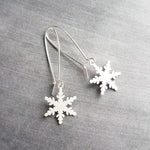 Long Silver Snowflake Earring, large snowflake earring, plain snowflake earring, simple snowflake earring, winter earring, holiday earring - Constant Baubling