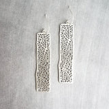 Long Silver Rectangle Earrings, skeleton leaf earring, organic shape earring, silver filigree earring, long thin rectangle earring, narrow - Constant Baubling