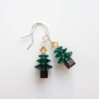 Christmas Earrings, Christmas tree earring, Xmas earring, holiday earrings, emerald green tree, crystal Christmas tree, gold gifts under 25 - Constant Baubling