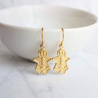 Gingerbread Girl Earrings, gingerbread lady, cookie earring, gold gingerbread earring, Xmas earring, Christmas earring, Christmas cookie - Constant Baubling