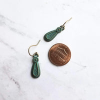 Rustic Earrings, rustic teardrop earring, verdigris earring, verdigris patina earring, green patina earring, bronze teardrop earring, small - Constant Baubling