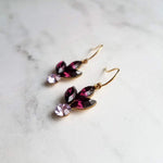 Purple Crystal Earrings, dark purple crystal earring, vintage crystal earring, vintage earring, purple earring, purple sparkle, amethyst - Constant Baubling