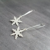 Long Silver Snowflake Earring, large snowflake earring, plain snowflake earring, simple snowflake earring, winter earring, holiday earring - Constant Baubling