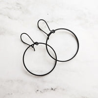 Black Hoop Earrings, black circle earring, black hoop earring, black open circle earring, black ring earring, thin black circle earring - Constant Baubling