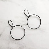 Black Hoop Earrings, black circle earring, black hoop earring, black open circle earring, black ring earring, thin black circle earring - Constant Baubling