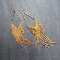 Gold Fringe Earrings, chain fringe earring, extra long gold earring, v shape earring, chain earring, chandelier earring, evening wear, sexy - Constant Baubling