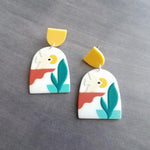 Sunset Earrings, large 80s earring, flying bird earring, tropical earring, scenery earring, chunky acrylic earring, plastic earring, white - Constant Baubling