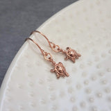 Rose Gold Turtle Earrings, tiny turtle earring, turtle dangle earring, little turtle, painted turtle, snapping turtle, small turtle earring - Constant Baubling