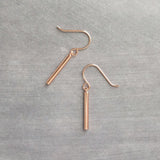 Rose Gold Bar Earrings, short stick earring, line earring, rose gold stick earring, thin cylinder earring, small tube earring, modern 1 inch - Constant Baubling