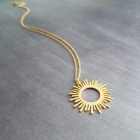Gold Sun Necklace, large sun necklace, sun pendant, sunshine necklace, gold sun pendant, sunshine necklace, spiky sun necklace, sunray charm - Constant Baubling