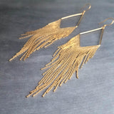 Gold Fringe Earrings, chain fringe earring, extra long gold earring, v shape earring, chain earring, chandelier earring, evening wear, sexy - Constant Baubling