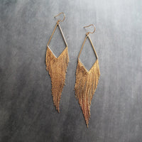 Gold Fringe Earrings, chain fringe earring, extra long gold earring, v shape earring, chain earring, chandelier earring, evening wear, sexy - Constant Baubling