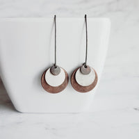 Copper Disk Earrings, silver copper earring, copper circles earring, flat circle earring, stacked disk earring, antique copper disk earring - Constant Baubling