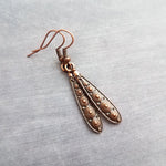 Copper Teardrop Earrings, antique copper earring, long copper drop earring, copper Boho earring, narrow teardrop earring, oxidized copper - Constant Baubling