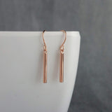 Rose Gold Bar Earrings, short stick earring, line earring, rose gold stick earring, thin cylinder earring, small tube earring, modern 1 inch - Constant Baubling