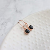 Small Round Rose Gold Earrings, black enamel earring, rose gold black earring, rose gold dot earring, tiny rose gold dangle earring, little - Constant Baubling