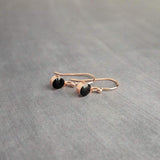 Small Round Rose Gold Earrings, black enamel earring, rose gold black earring, rose gold dot earring, tiny rose gold dangle earring, little - Constant Baubling