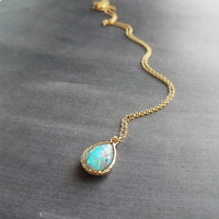 Opal Necklace, gold opal color pendant, opal teardrop pendant, opal tear drop necklace, opalescent pendant, birthstone necklace, jewelry - Constant Baubling